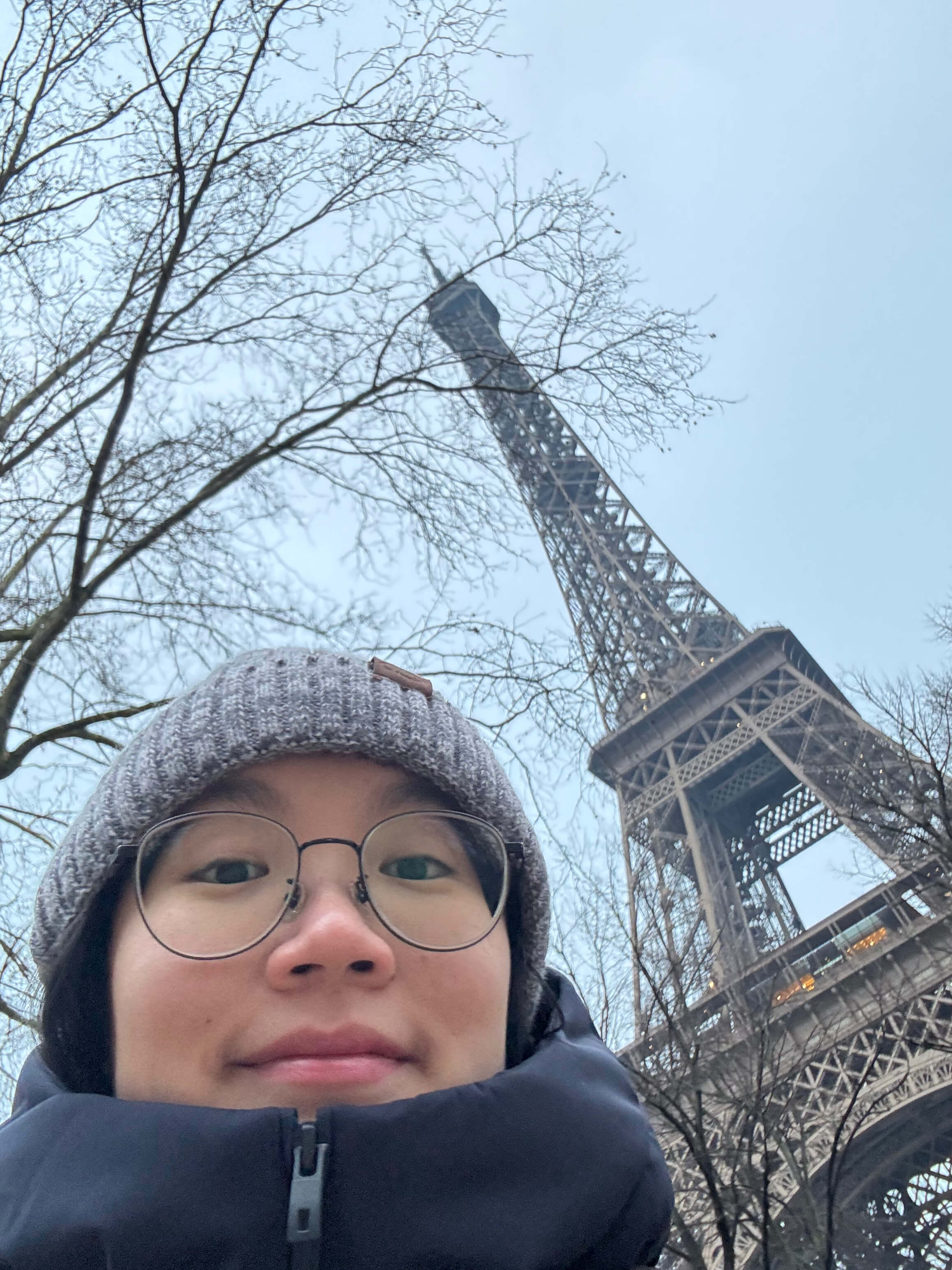 Selfie with the Eiffel Tower in January 2025